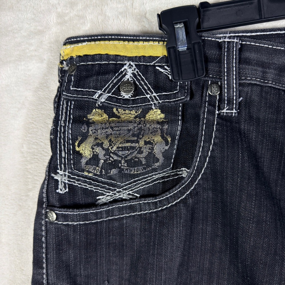 Y2K Urban Label Mens Black Denim Jean Shorts Baggy Embellished Size 38 - Picture 4 of 8